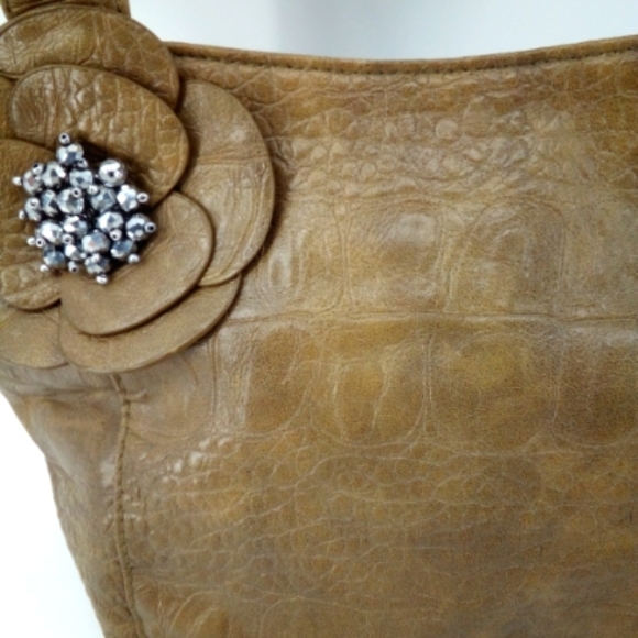 NWOT Vintage Brown Faux Crocodile Pendant Small Hobo Shoulder Bag - Picture 4 of 12